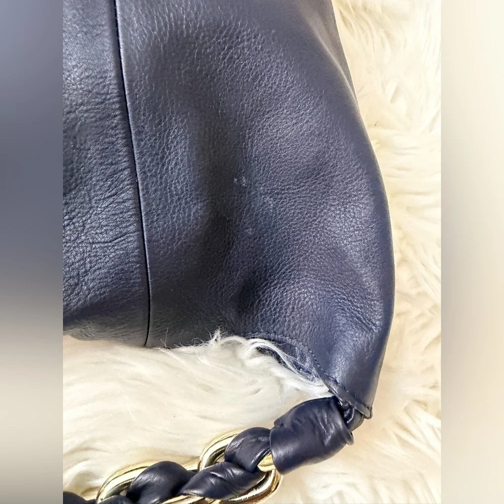 Vince Camuto Navy Leather Hobo Bag with Chain Handle